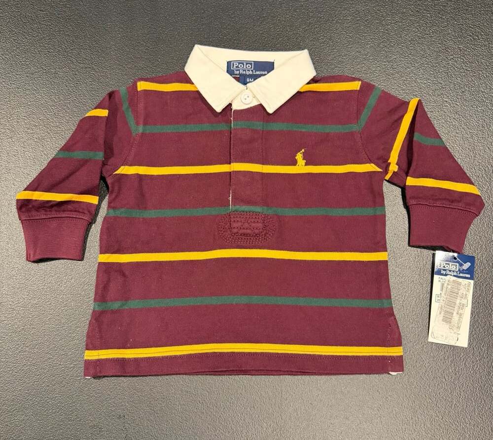 NWT Vintage Y2K Polo by Ralph Lauren Rugby Shirt Size 9M Striped Long Sleeve
